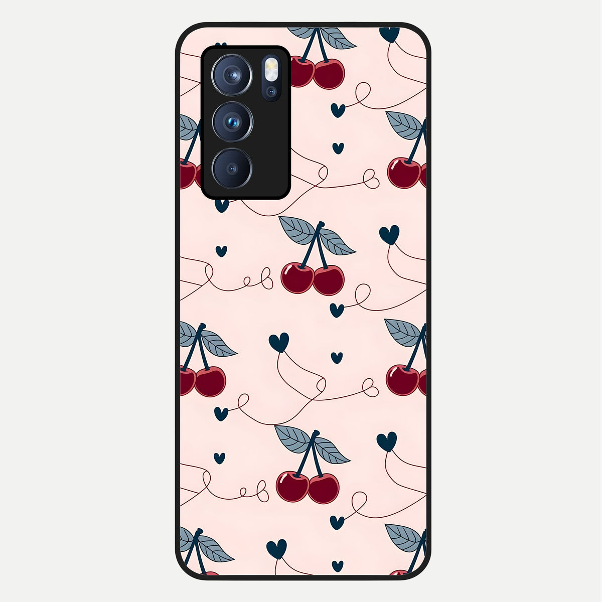  Cherry Heart Line Glass Case For Oppo Reno 6 Pro back cover – full design glossy printed glass finish