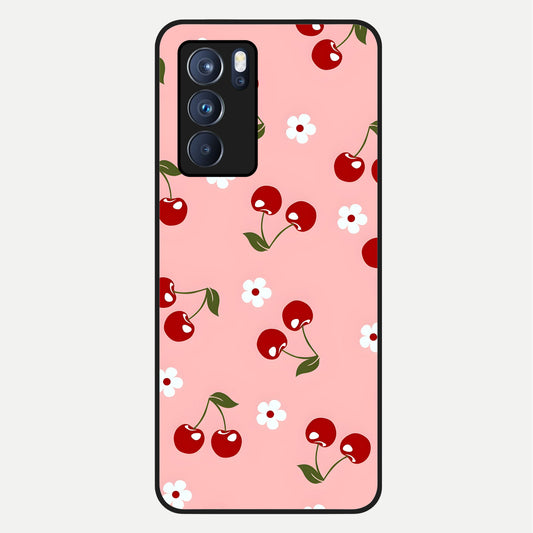  Cherry Love Mood Glass Case For Oppo Reno 6 Pro back cover – full design glossy printed glass finish