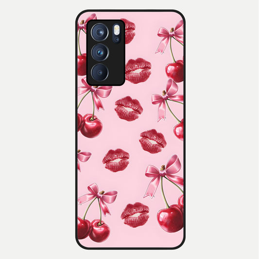  Cherry With Lips Glass Case For Oppo Reno 6 Pro back cover – full design glossy printed glass finish