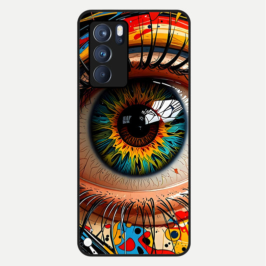  Colorful Eye Glass Case For Oppo Reno 6 Pro back cover – full design glossy printed glass finish