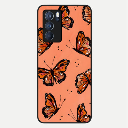  Coral Wing Butterfly Glass Case For Oppo Reno 6 Pro back cover – full design glossy printed glass finish