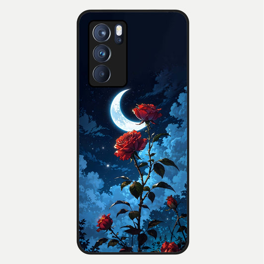  Crimson Rose Moon Glass Case For Oppo Reno 6 Pro back cover – full design glossy printed glass finish