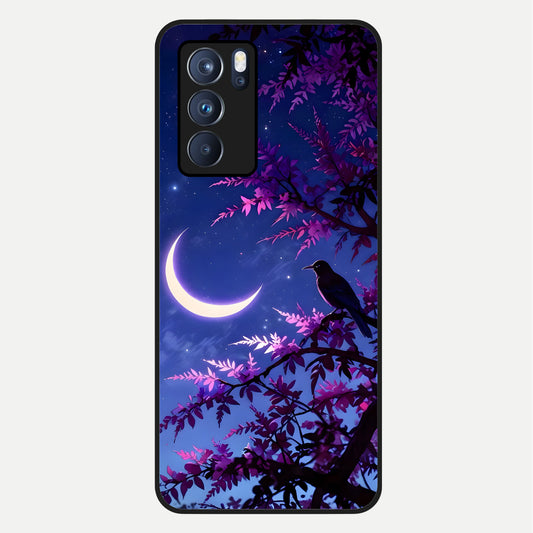  Crow And Moon Scenery Glass Case For Oppo Reno 6 Pro back cover – full design glossy printed glass finish