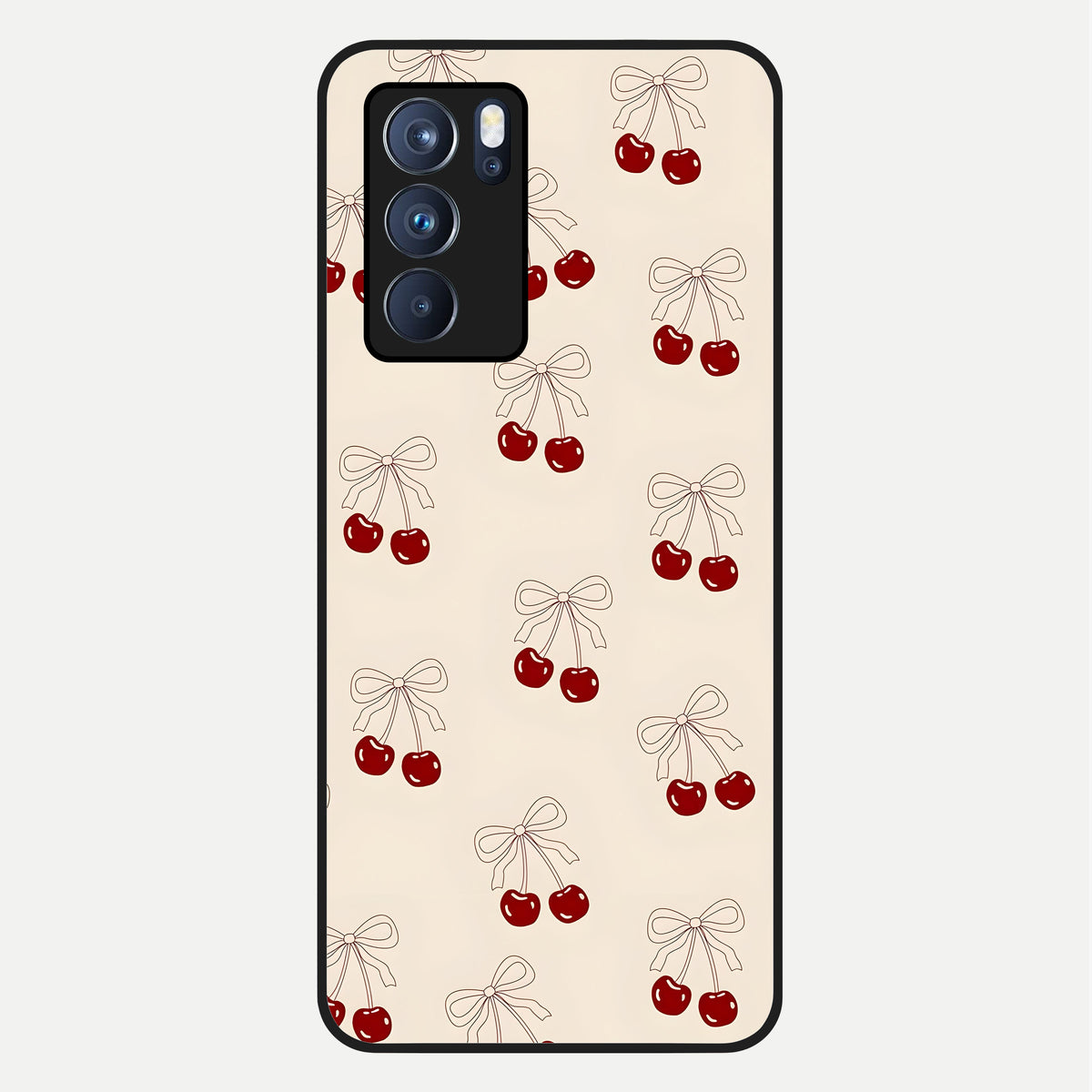  Cute Cherry Pattern Glass Case For Oppo Reno 6 Pro back cover – full design glossy printed glass finish