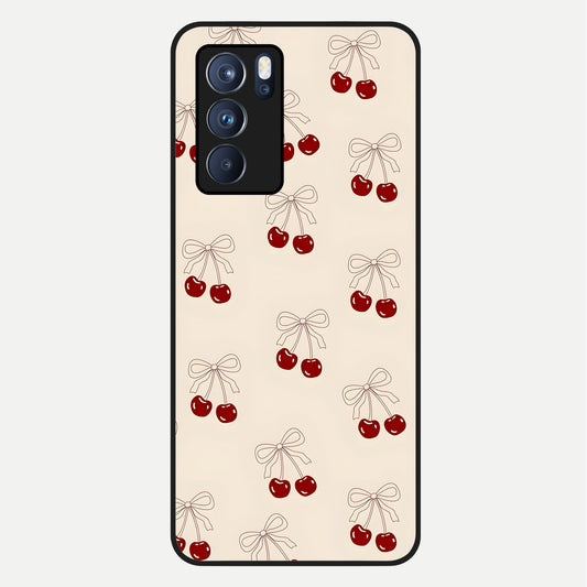  Cute Cherry Pattern Glass Case For Oppo Reno 6 Pro back cover – full design glossy printed glass finish