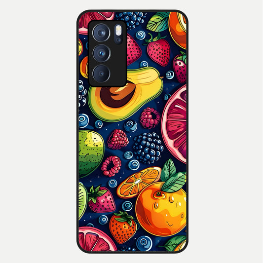  Cute Fruits Art Glass Case For Oppo Reno 6 Pro back cover – full design glossy printed glass finish