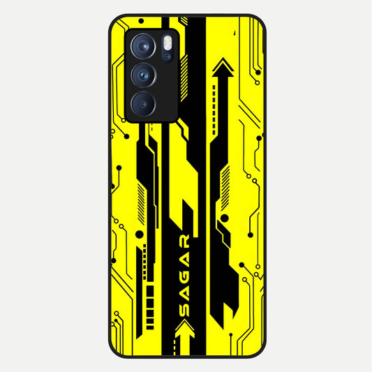  Electric Pulse CYBERPUNK Custom Name Glass Case For Oppo Reno 6 Pro back cover – full design glossy printed glass finish