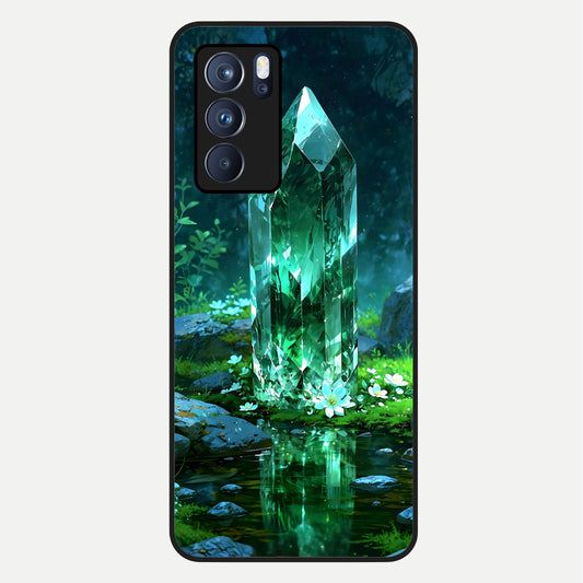  Emerald Light Crystal Glass Case For Oppo Reno 6 Pro back cover – full design glossy printed glass finish