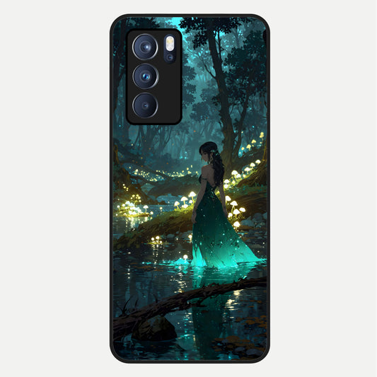  Enchanted Forest Glow Glass Case For Oppo Reno 6 Pro back cover – full design glossy printed glass finish