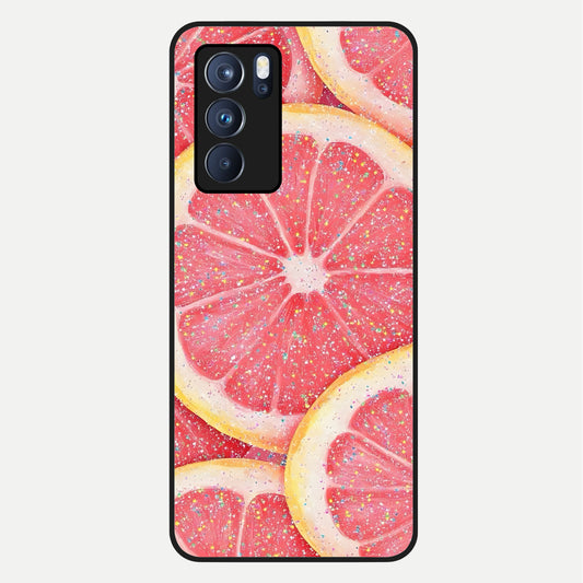  Glitter Grapefruit Glass Case For Oppo Reno 6 Pro back cover – full design glossy printed glass finish