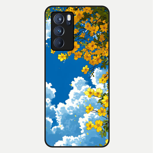  Golden Petal Sky Glass Case For Oppo Reno 6 Pro back cover – full design glossy printed glass finish