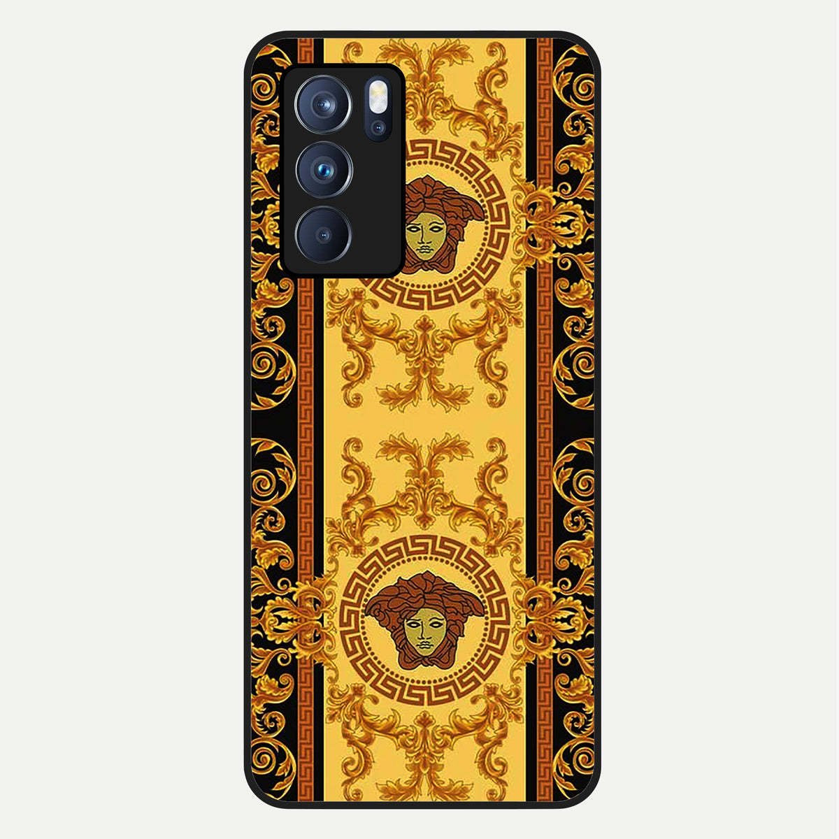  Golden Royal Heritage Glass Case For Oppo Reno 6 Pro back cover – full design glossy printed glass finish