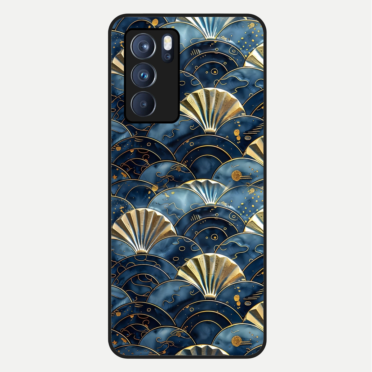  Golden Wave Luxe Glass Case For Oppo Reno 6 Pro back cover – full design glossy printed glass finish