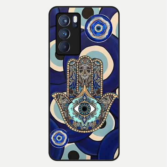  Hamsa Divine Guard Glass Case For Oppo Reno 6 Pro back cover – full design glossy printed glass finish