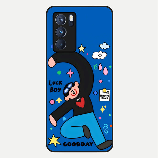  Happy Luck Vibe Glass Case For Oppo Reno 6 Pro back cover – full design glossy printed glass finish
