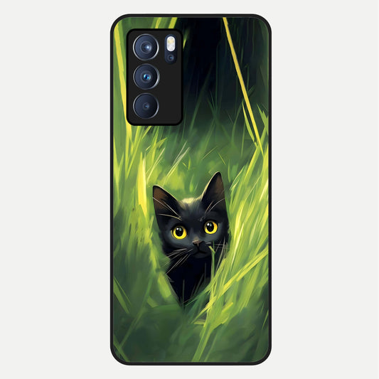  Hidden Cat Whisper Glass Case For Oppo Reno 6 Pro back cover – full design glossy printed glass finish