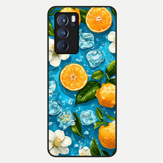  Ice Cube With Orange Glass Case For Oppo Reno 6 Pro back cover – full design glossy printed glass finish