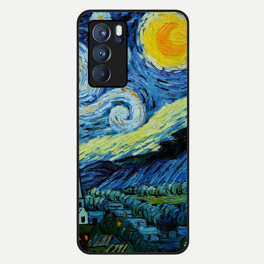  Inspired Van Gogh Art Glass Case For Oppo Reno 6 Pro back cover – full design glossy printed glass finish