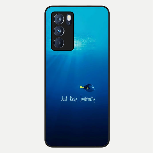  Just Keep Swimming Glass Case For Oppo Reno 6 Pro back cover – full design glossy printed glass finish