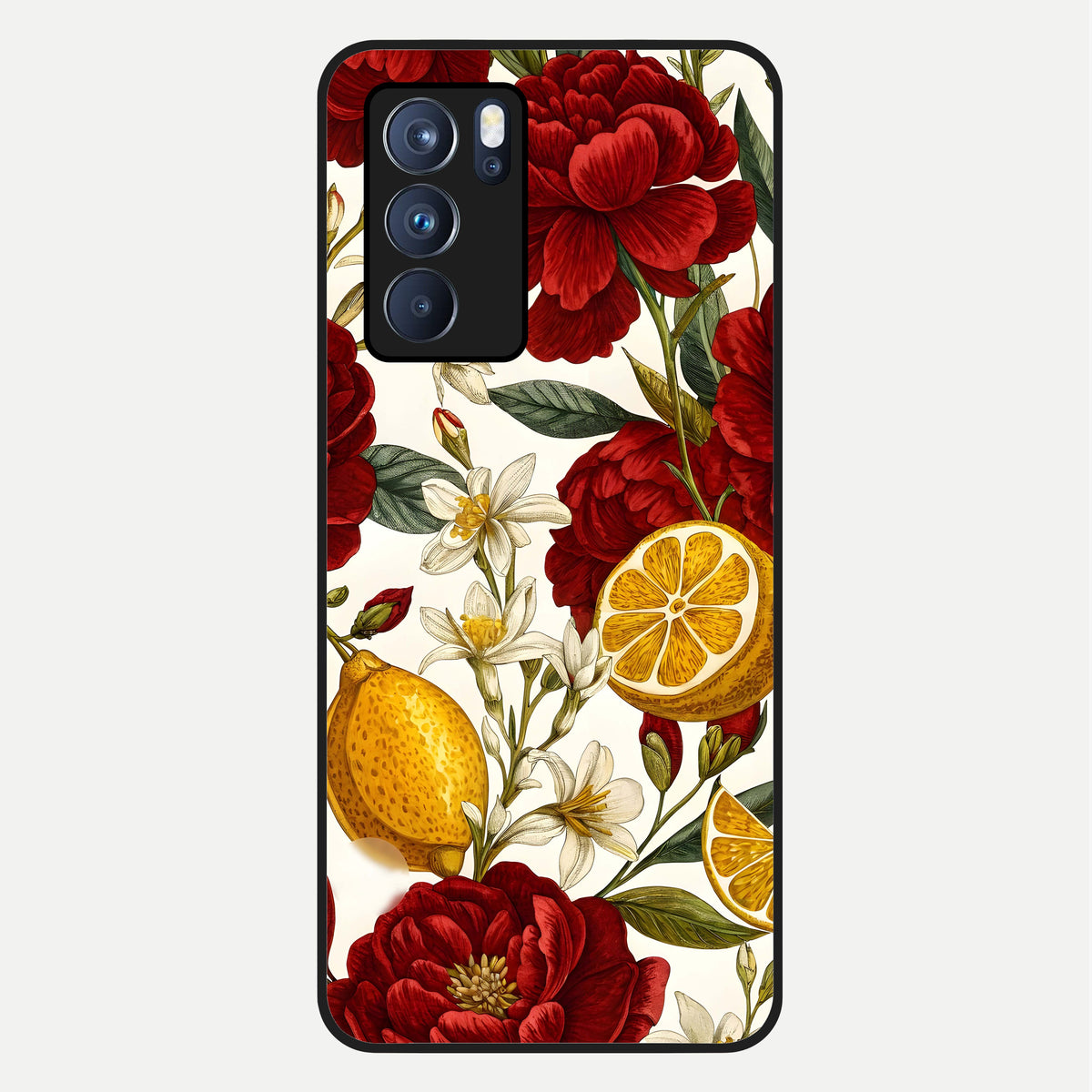  Lemon Rose Charm Glass Case For Oppo Reno 6 Pro back cover – full design glossy printed glass finish