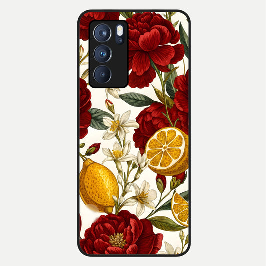 Lemon Rose Charm Glass Case For Oppo Reno 6 Pro back cover – full design glossy printed glass finish