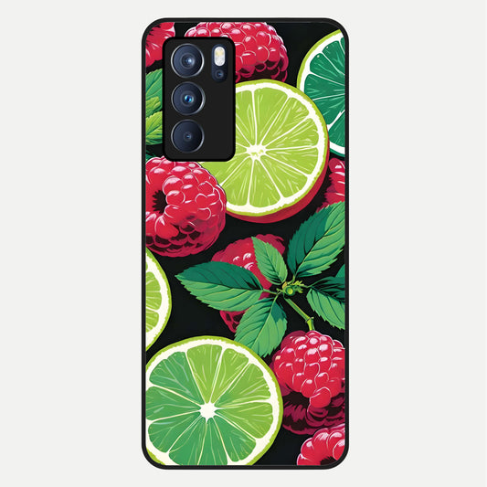  Lime and Raspberry Pattern Glass Case For Oppo Reno 6 Pro back cover – full design glossy printed glass finish