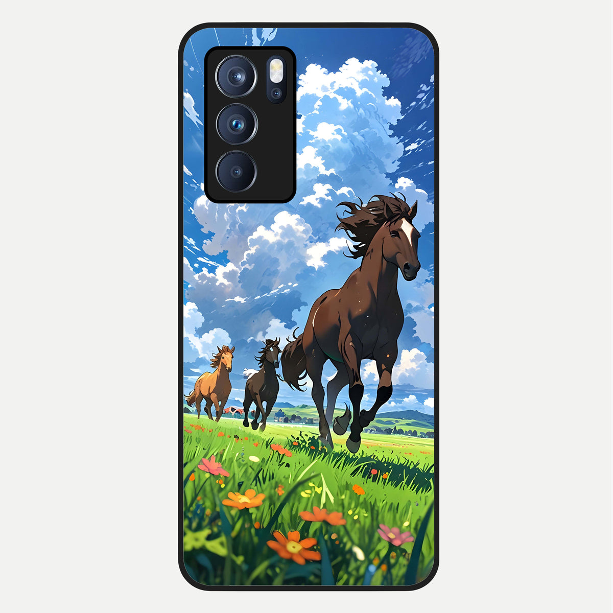  Majestic Horses Galloping Glass Case For Oppo Reno 6 Pro back cover – full design glossy printed glass finish