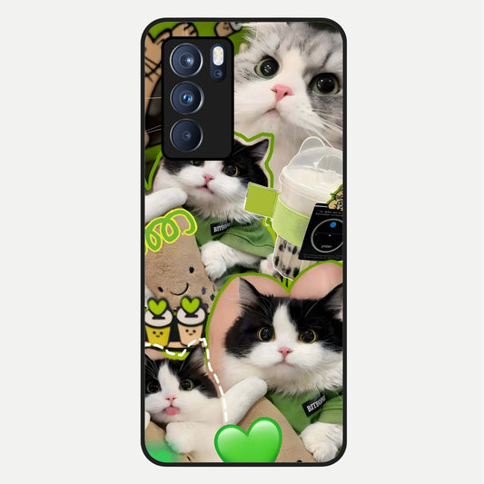  Matcha Cats Mood Glass Case For Oppo Reno 6 Pro back cover – full design glossy printed glass finish