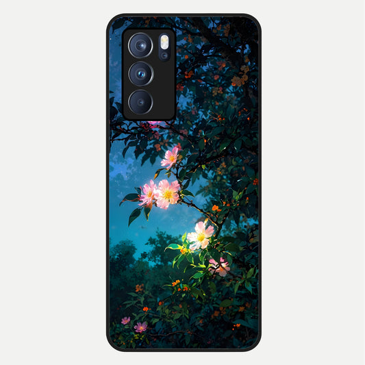  Midnight Bloom Glow Glass Case For Oppo Reno 6 Pro back cover – full design glossy printed glass finish
