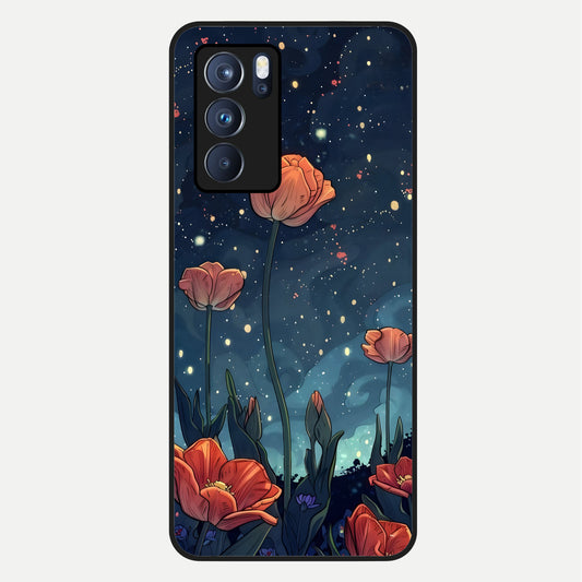  Midnight Tulip Glow Glass Case For Oppo Reno 6 Pro back cover – full design glossy printed glass finish