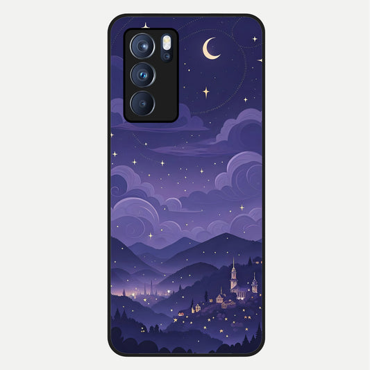  Minimal Night View Glass Case For Oppo Reno 6 Pro back cover – full design glossy printed glass finish