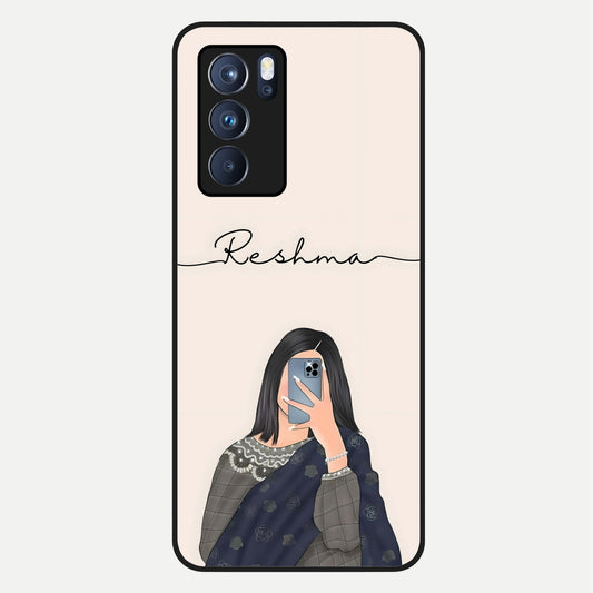  Mirror Mood Muse With Custom Name Glass Case For Oppo Reno 6 Pro back cover – full design glossy printed glass finish