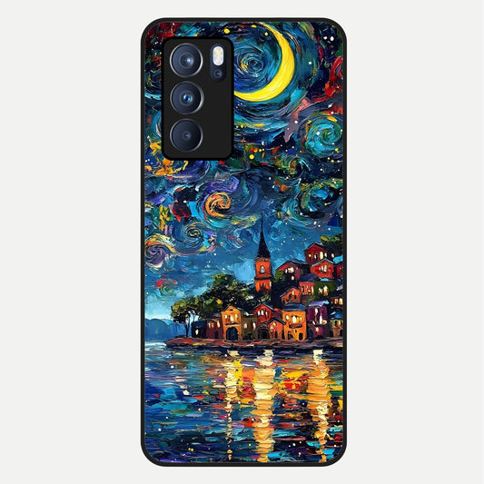  Moonlight Harbor Glow Glass Case For Oppo Reno 6 Pro back cover – full design glossy printed glass finish