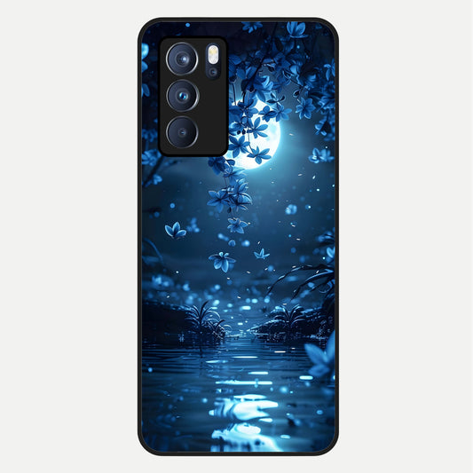  Moonlight Petal Dream Glass Case For Oppo Reno 6 Pro back cover – full design glossy printed glass finish