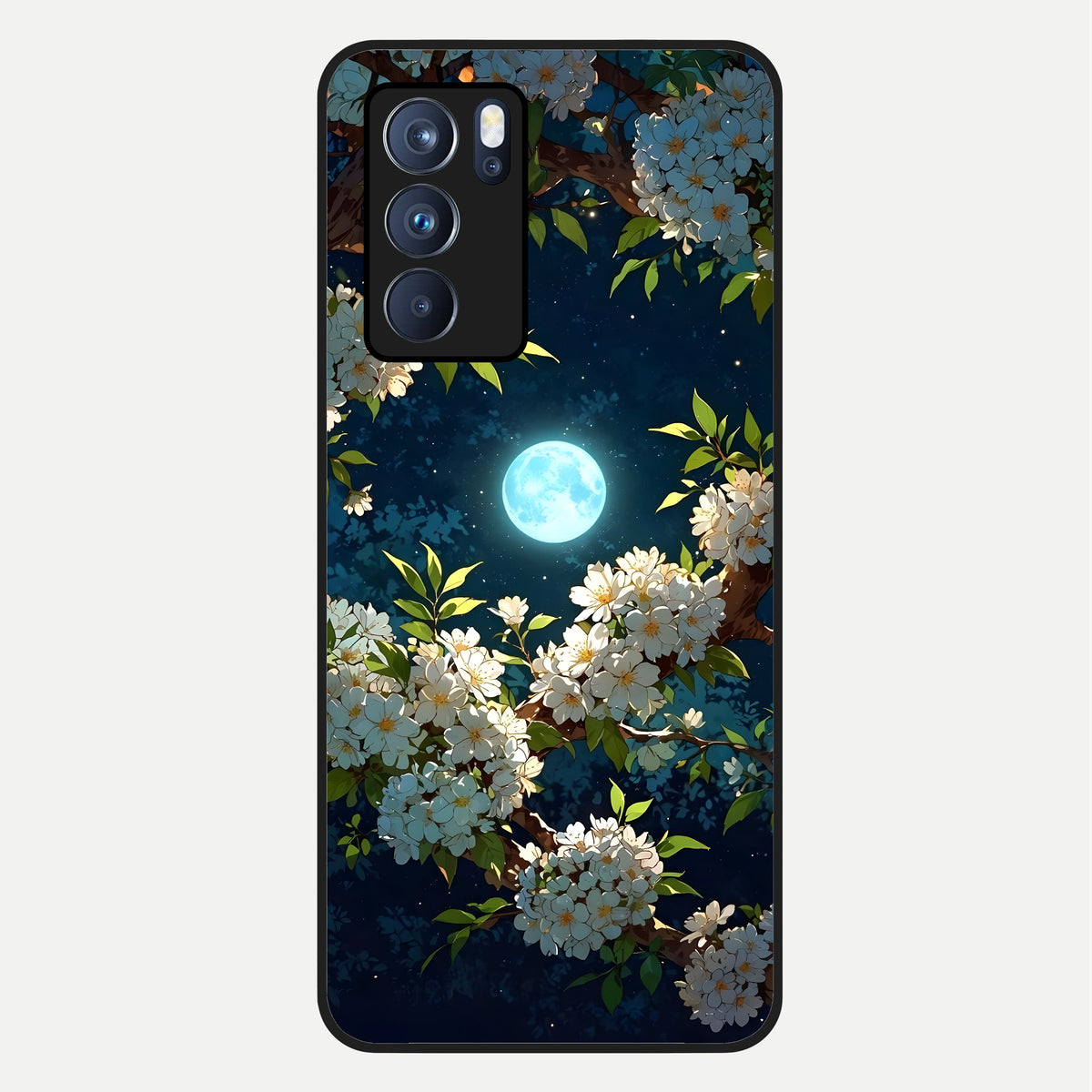 Moonlit Blossom Dream Glass Case For Oppo Reno 6 Pro back cover – full design glossy printed glass finish
