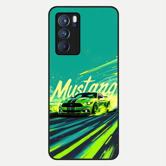  Mustang Bang Glass Case For Oppo Reno 6 Pro back cover – full design glossy printed glass finish