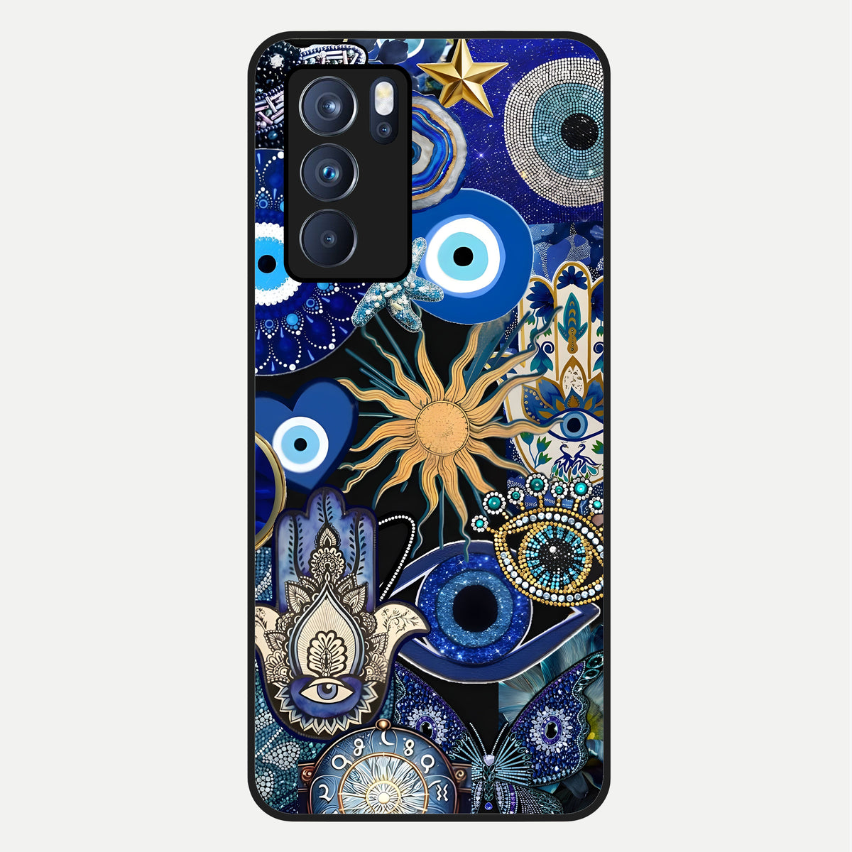  Mystic Blue Evil Eye Glass Case For Oppo Reno 6 Pro back cover – full design glossy printed glass finish