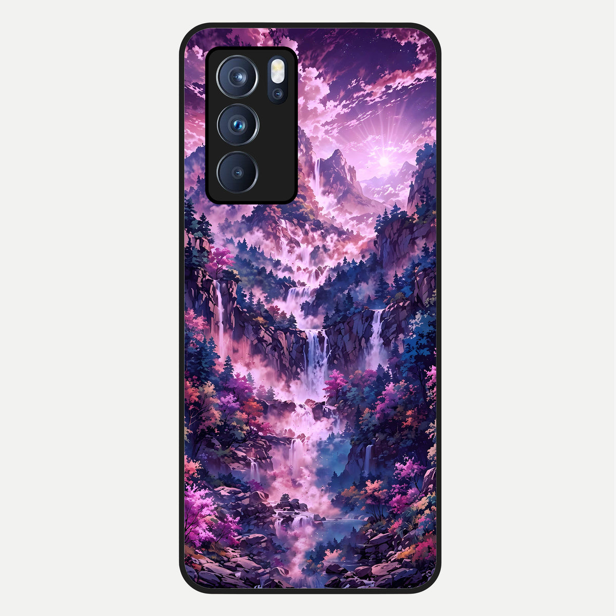  Mystic Cascade Peaks Glass Case For Oppo Reno 6 Pro back cover – full design glossy printed glass finish