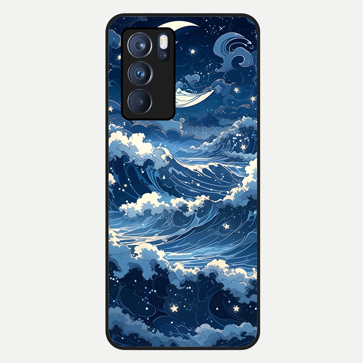  Ocean Moon Waves Glass Case For Oppo Reno 6 Pro back cover – full design glossy printed glass finish