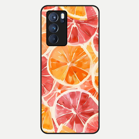  Orange Fruits Pattern Glass Case For Oppo Reno 6 Pro back cover – full design glossy printed glass finish