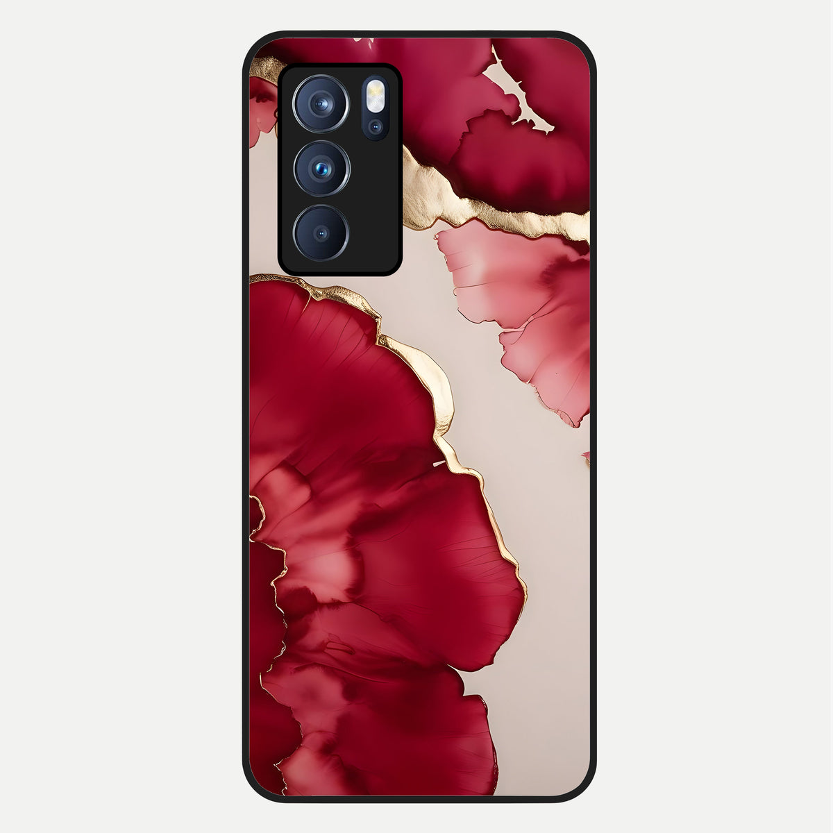  Pink And White Marble Glass Case For Oppo Reno 6 Pro back cover – full design glossy printed glass finish