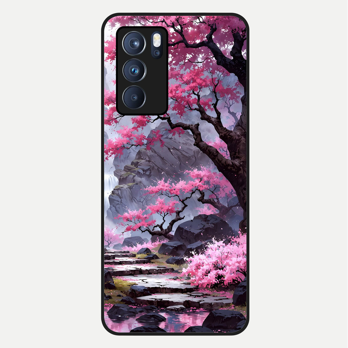  Pink Sunflower Glow Glass Case For Oppo Reno 6 Pro back cover – full design glossy printed glass finish