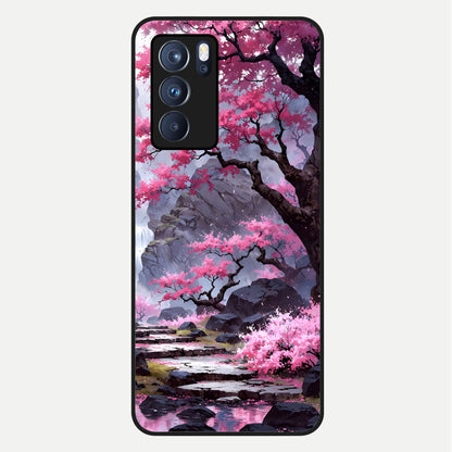  Pink Sunflower Glow Glass Case For Oppo Reno 6 Pro back cover – full design glossy printed glass finish