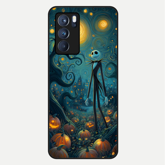 Pumpkin Moon Night Glass Case For Oppo Reno 6 Pro back cover – full design glossy printed glass finish