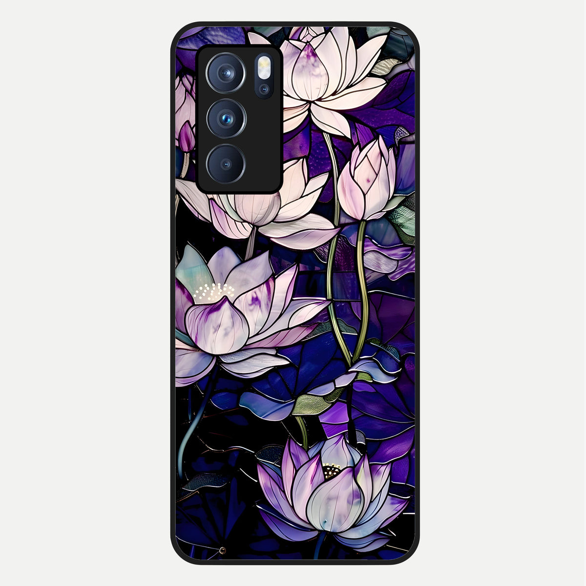  Purple Lotus Pattern Glass Case For Oppo Reno 6 Pro back cover – full design glossy printed glass finish