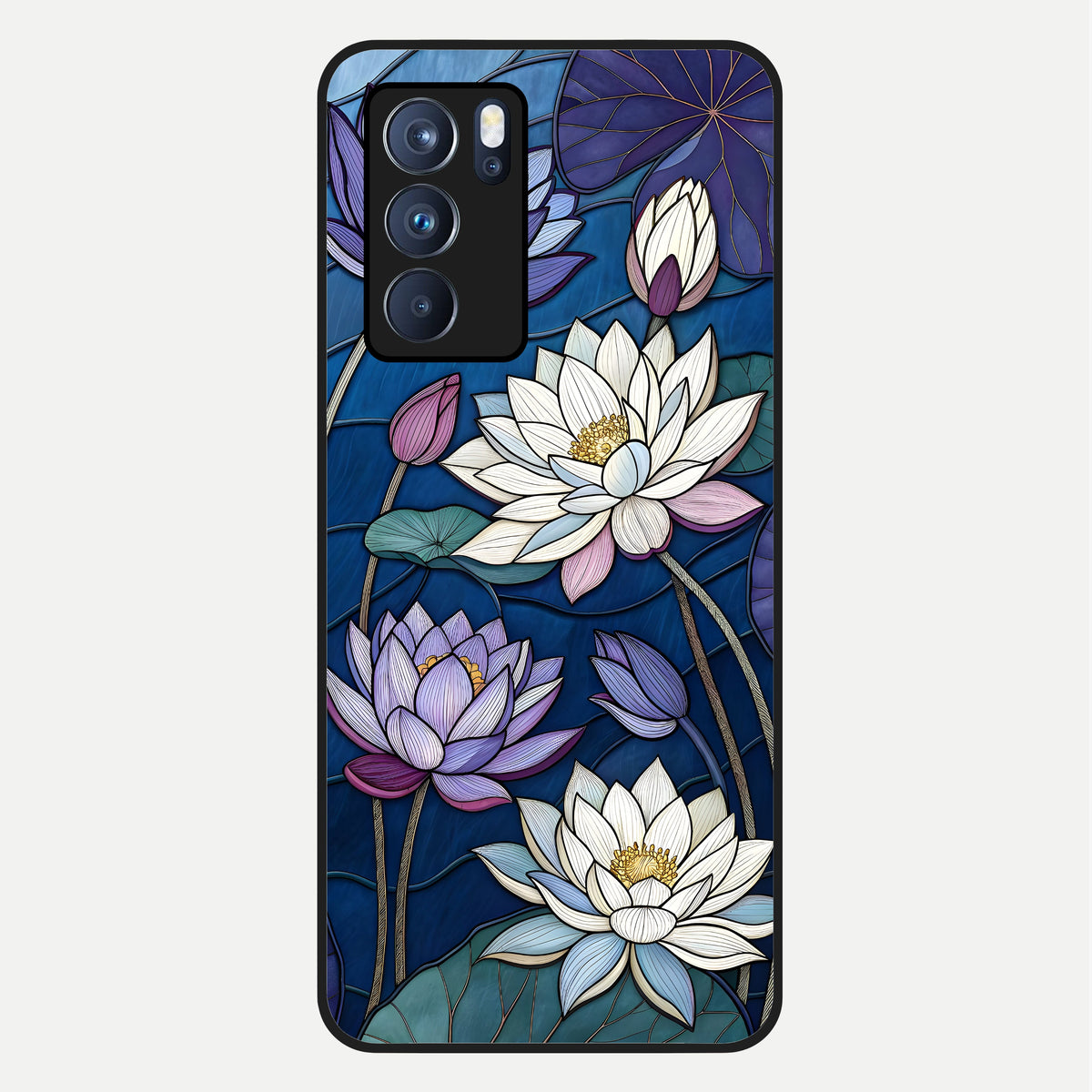  Purple Lotus Stained Glass Case For Oppo Reno 6 Pro back cover – full design glossy printed glass finish
