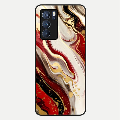  Red And White Marble Glass Case For Oppo Reno 6 Pro back cover – full design glossy printed glass finish