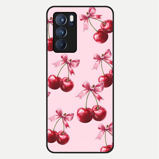  Red Cherries Pattern Glass Case For Oppo Reno 6 Pro back cover – full design glossy printed glass finish