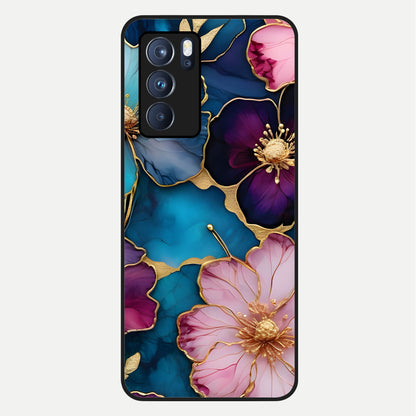  Sparkle Floral Glass Case For Oppo Reno 6 Pro back cover – full design glossy printed glass finish