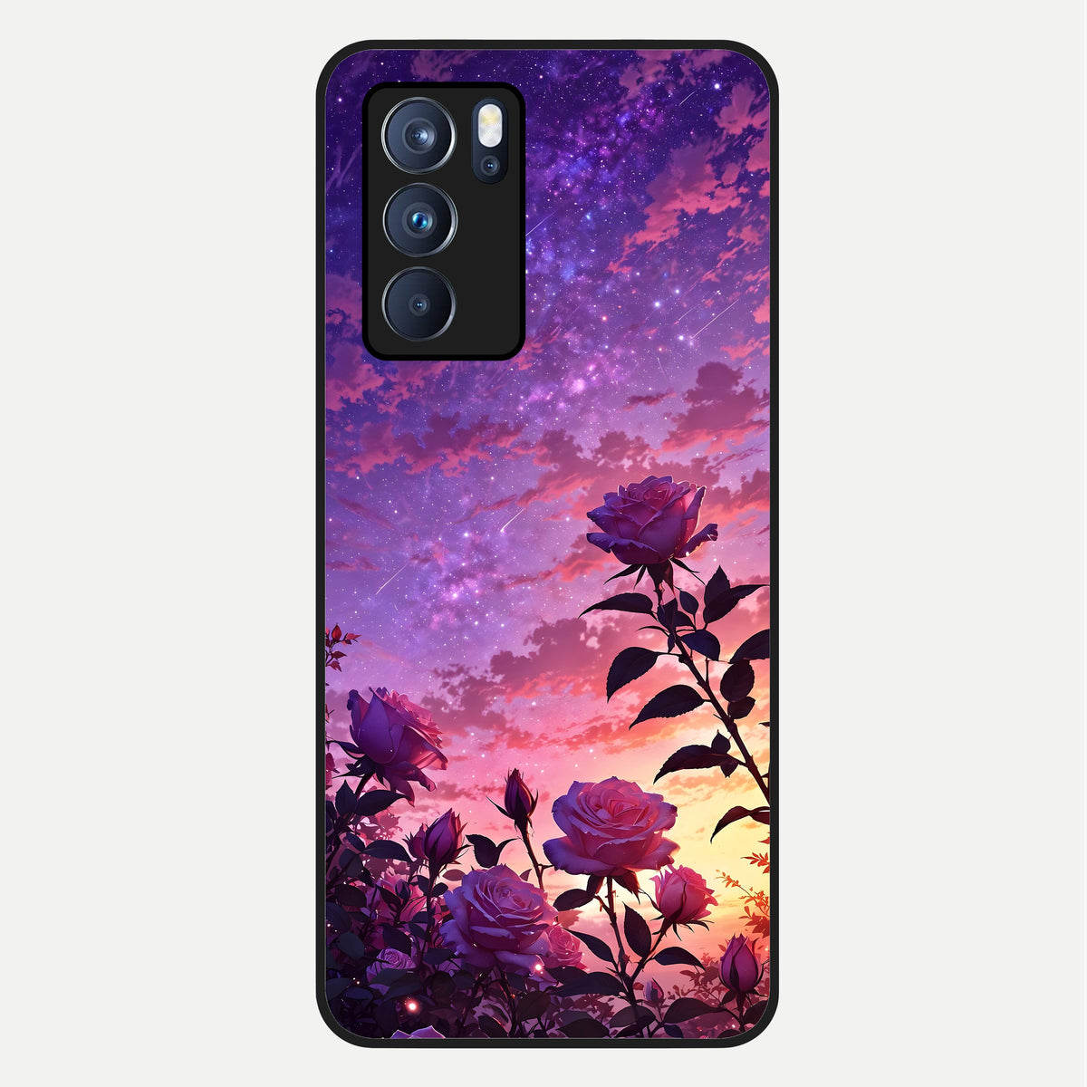  Starlit Rose Twilight Glass Case For Oppo Reno 6 Pro back cover – full design glossy printed glass finish